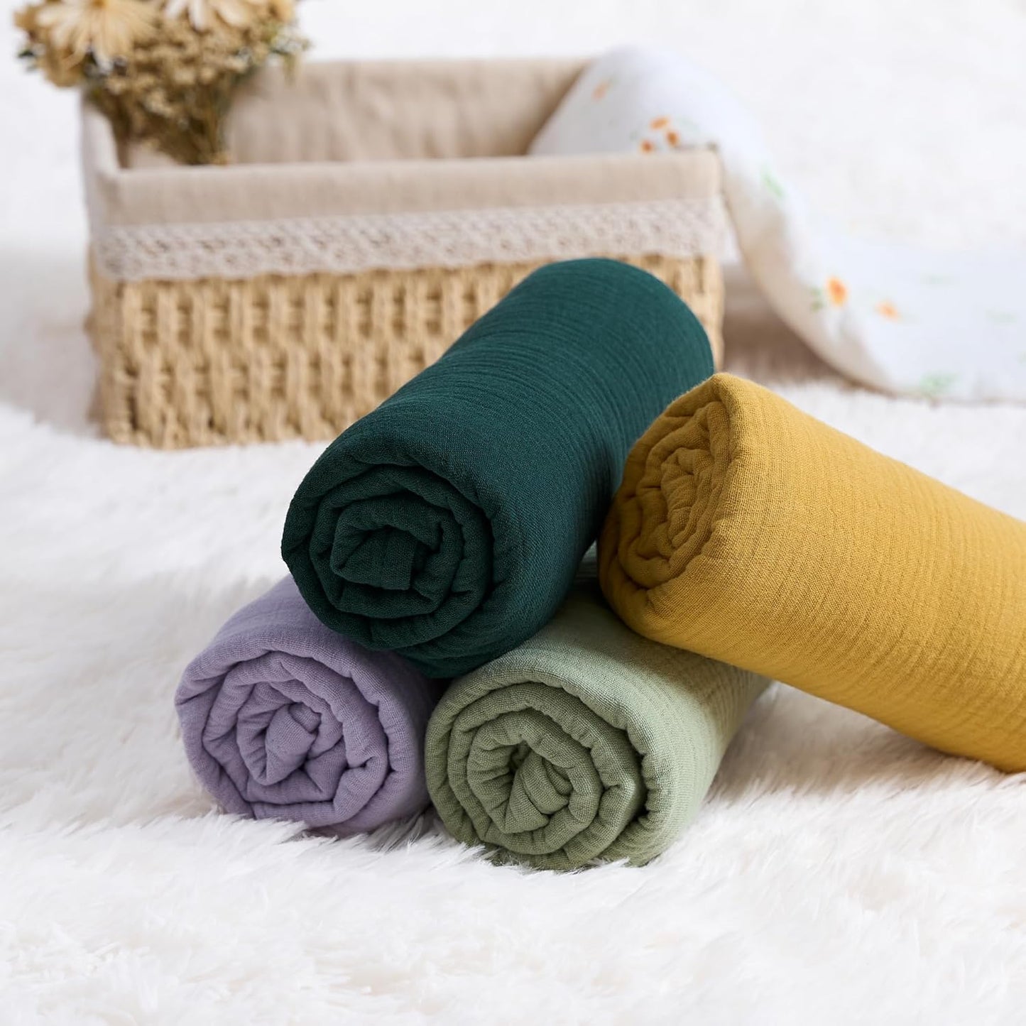 Meracorallo Muslin Swaddle Blanket, 100% Cotton Receiving Blanket Soft and Breathable Swaddle Wrap for Baby Boys and Girls, Yellow