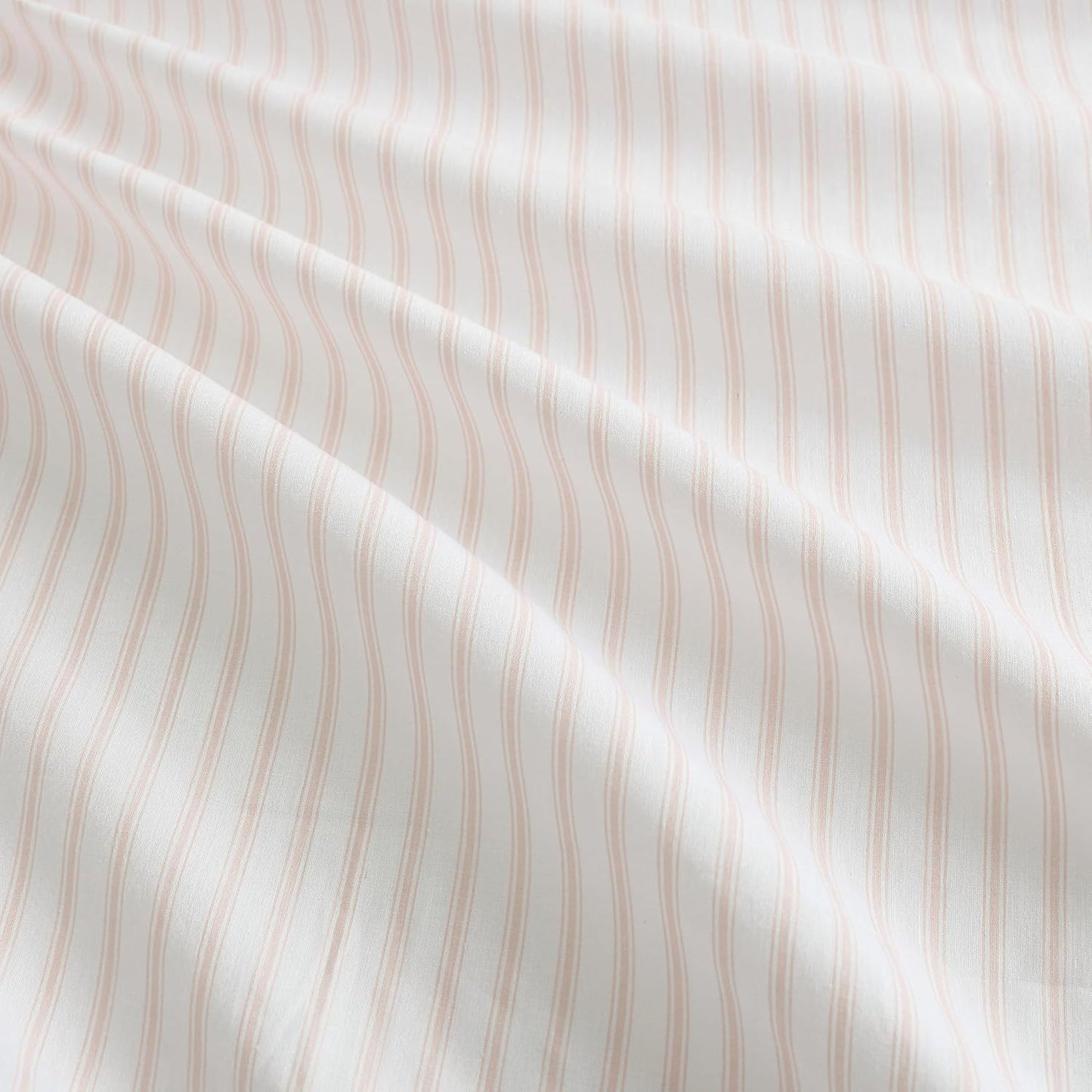 Martha Stewart - Twin XL Size Sheet Set, Breathable Cotton Percale Bedding with Matching Pillowcase, Fully Elastic Fitted Sheet, Deep Pocket, Crisp & Cooling All-Season Comfort (Ticking Stripe Pink)