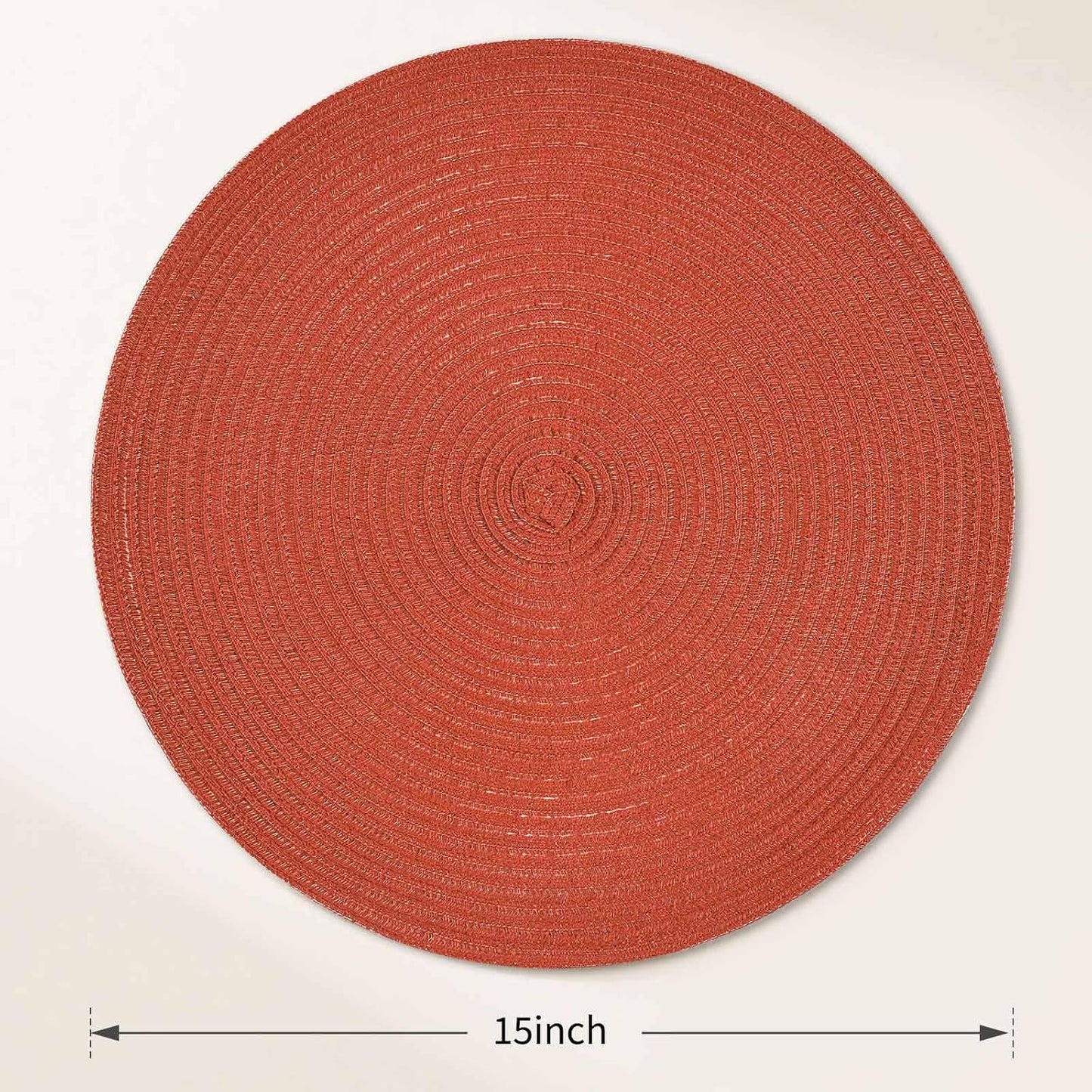 FunWheat Round Braided Placemats Set of 6 Place mats for Dining Tables Woven Heat Resistant Table Mats 15 inch (Dark Orange)