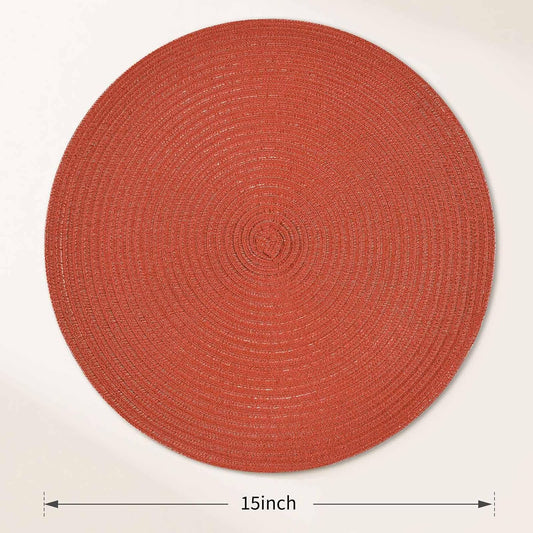 FunWheat Round Braided Placemats Set of 6 Place mats for Dining Tables Woven Heat Resistant Table Mats 15 inch (Dark Orange)