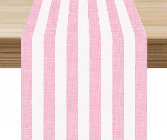 Stripe Table Runner Vertical Pink White Stripe Pattern for Indoor Outdoor Party Dinner Festival Farmhouse Holiday Dining Room Home Kitchen Restaurant, 13x36in