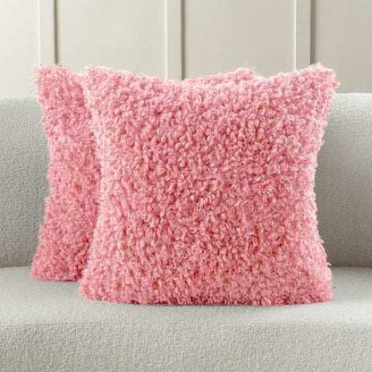 FUTEI Pack of 2 Decorative Throw Pillow Covers 18x18 Inch,Soft Fluffy Faux Wool Fur Boucle Textured Cushion Case,Modern Home Decor for Couch Bed Living Room Office,Pink