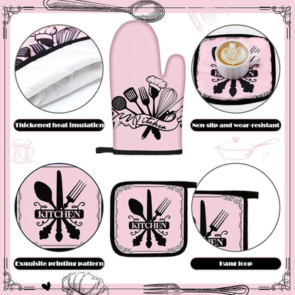 Fourluoo 10 Pcs Farmhouse Kitchen Decor and Accessories Set 4 Kitchen Towels 2 Pot Holders 2 Oven Mitts 2 Rugs for Cooking Baking Mom Housewarming Gifts(Soft Pink,Appealing Style)