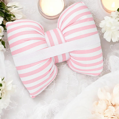 Little Pink Bow Pillows Car Decorative 10x9.5 inch, Stripes Shaped Headrest Pillow for Car Cotton Handmade Cushion Striped Case Washable Coquette for Sofa Office Neck Lumbar Aesthetic Room Home Decor