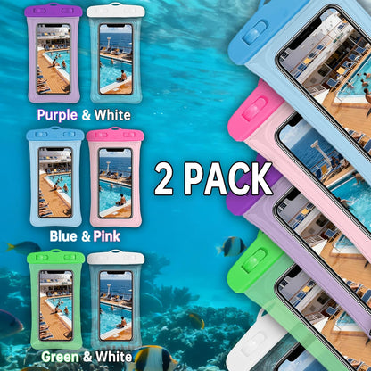 2 Pack Waterproof Phone Pouch, Waterproof Phone Case，Compatible with iPhone 17 16 15 14 13 Pro Max, IPX8 Cellphone Dry Bag Beach Cruise Ship Essentials 8.3"(Blue+Pink)