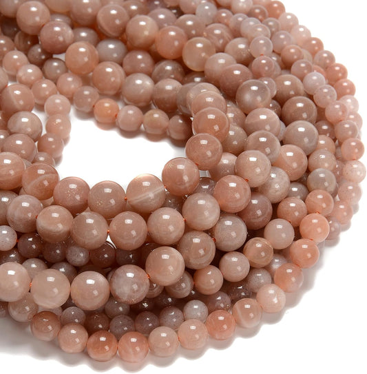 120pcs(2 Strand/Set) 6mm Natural Peach Moonstone Gemstone Beads with Energy Power, Smooth Round Stone Beads for Jewlery Bracelets Earrings Making DIY