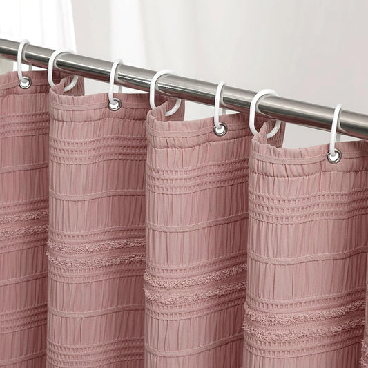 Siiluminisoy Pink Shower Curtain Farmhouse Shower Curtain for Bathroom Rustic Striped Fabric Shower Curtains 72 x 84