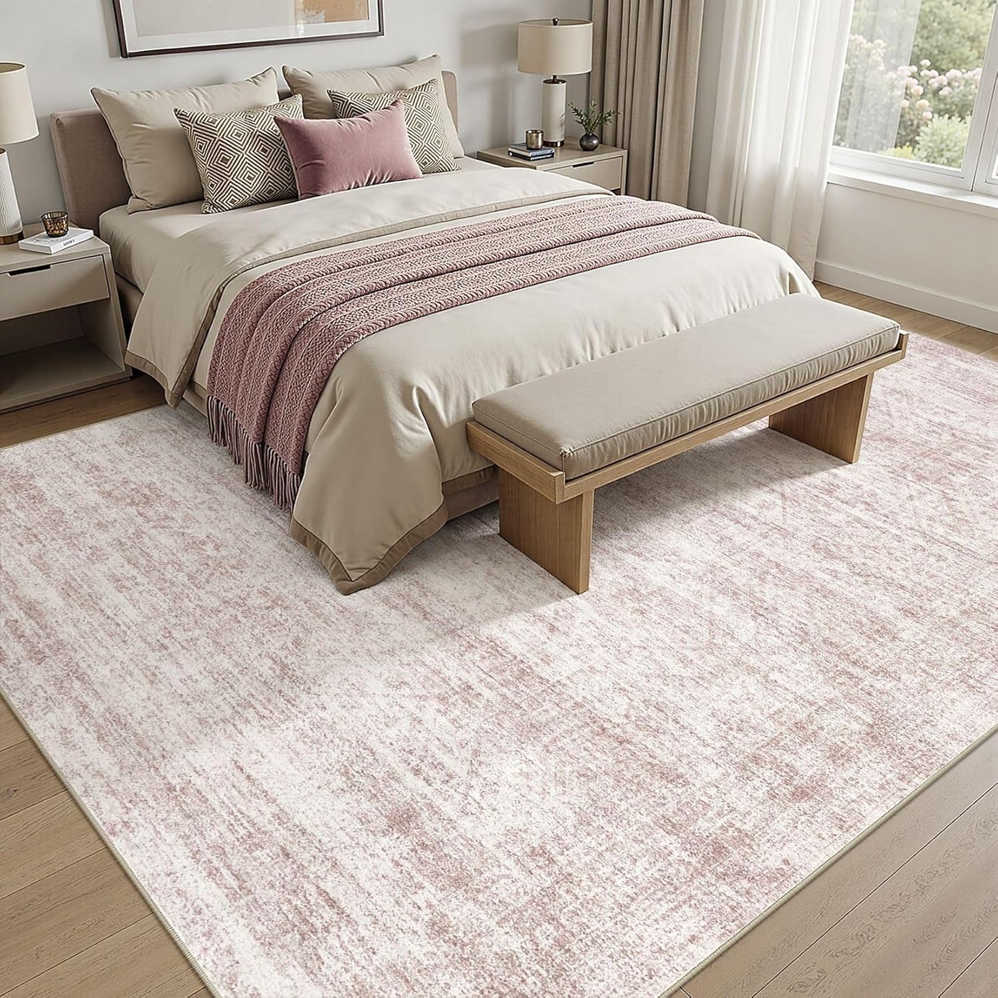 cotiled Washable Area Rugs for Living Room 6x9: Non Slip Low Pile Neutral Abstract Carpet Kid & Pet Friendly Stain Resistant Rugs for Bedroom Home Office Decor (6x9 Pink)