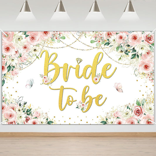 Mocsicka Bridal Shower Backdrop Pink Floral Bride to Be Banner Pink Engagement Bachelorette Party Decorations Photo Booth Props