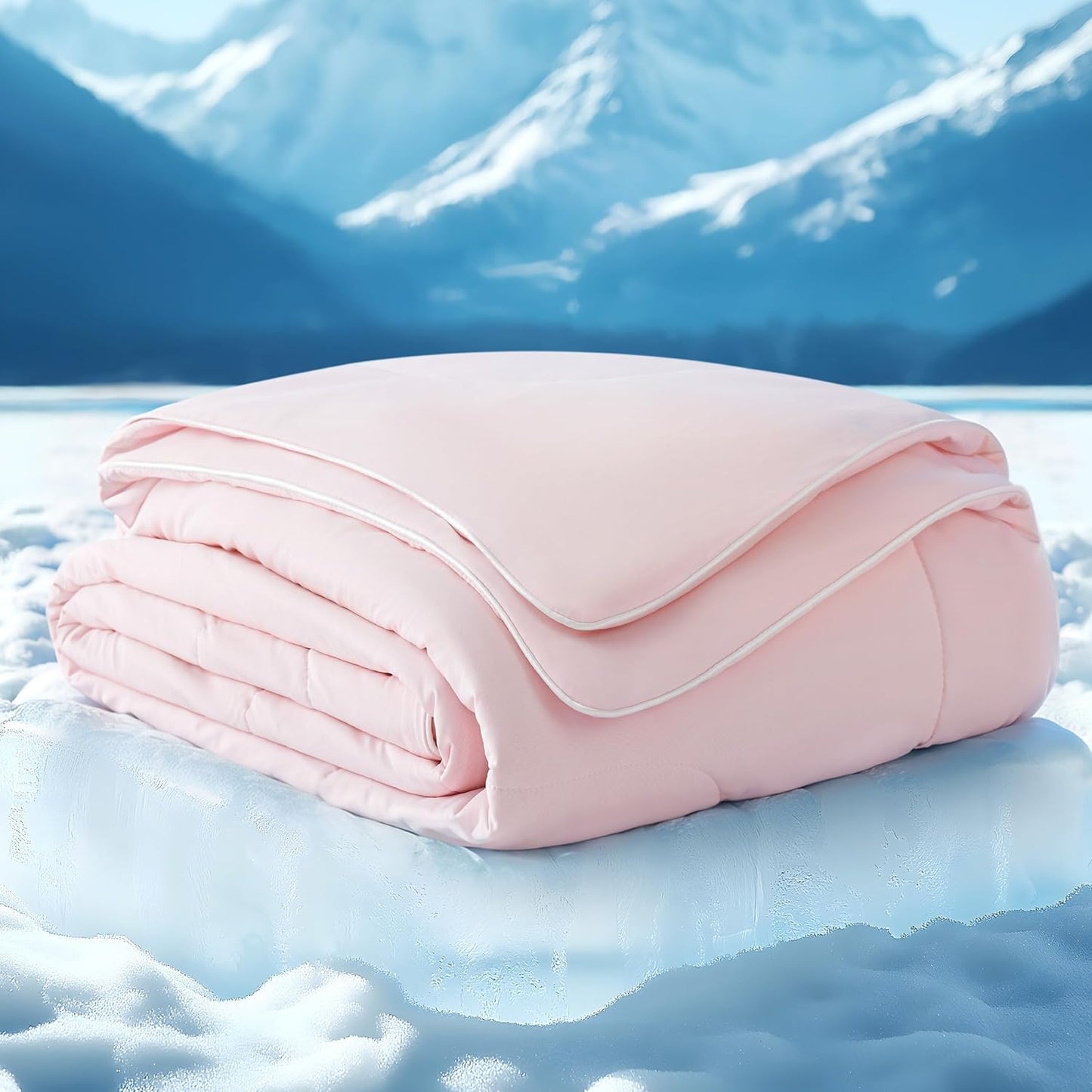 Bedsure Cooling Blankets for Hot Sleepers - Cooling Comforter, Cold Summer Blanket Twin Size for Bed, Ice Breathable and Lightweight Gift for Night Sweats, Pink, 60x80 Inches