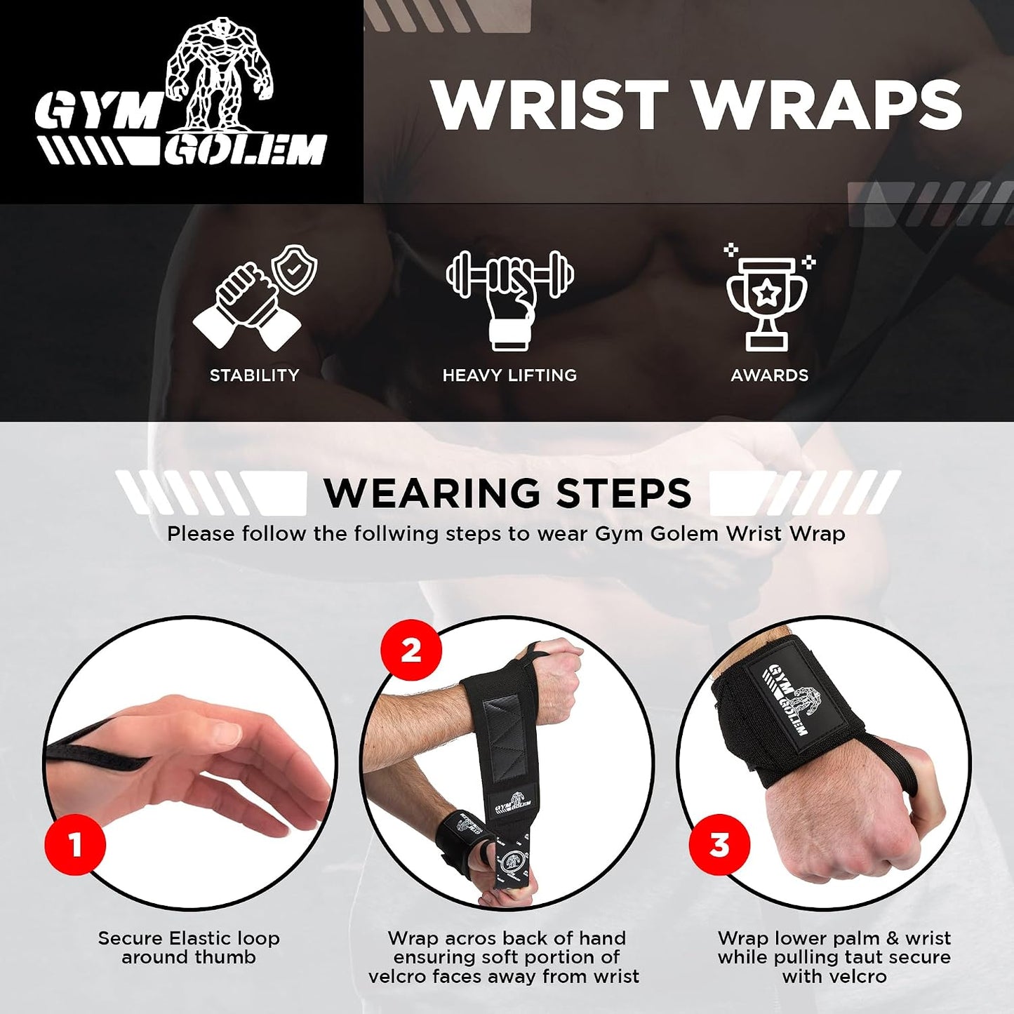 Wrist Wraps - 18-Inch Premium Support Wraps with Thumb Loop for Powerlifting, Bodybuilding, CrossFit & Shot Put (1 Pair)