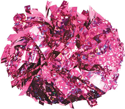 Chasse Holographic Cheerleading Pom Poms - Shiny Metallic Foil Cheer Pom with Baton Handle for Dance Sports Celebrations (Single or Pair)