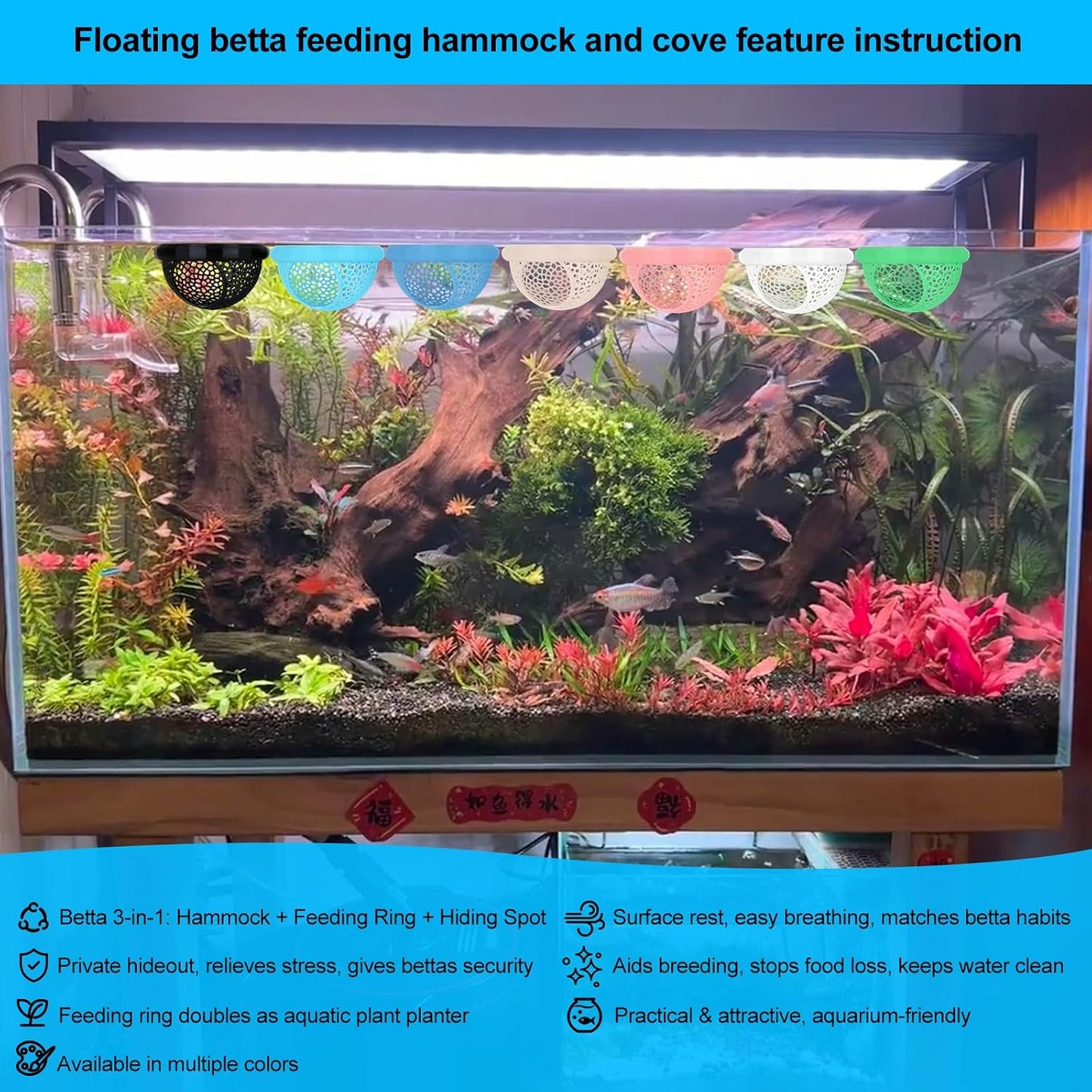 2pcs Pink Floating Betta Hammock for Aquarium,Betta Resting spot and Hide cave,Betta Fish Tank Decor Toy,Fish Feeder Ring,Shrimp Log Bed for Aquarium Accessories(Pink, 1pcs Big and 1pcs Small)