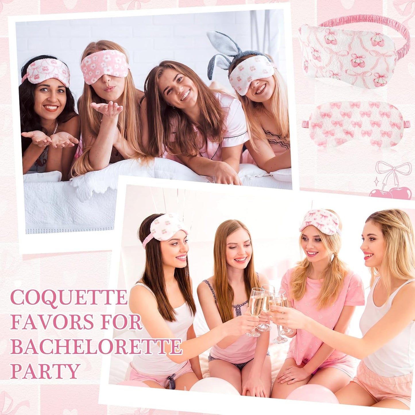 Honeydak 12 Pcs Silk Sleep Masks for Women Girls Bow Party Favors Adjustable Eye Masks for Birthday Sleepover Spa Sweet 16 Party Gifts (Pink,Warm)
