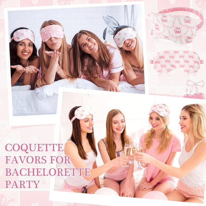 Honeydak 12 Pcs Silk Sleep Masks for Women Girls Bow Party Favors Adjustable Eye Masks for Birthday Sleepover Spa Sweet 16 Party Gifts (Pink,Warm)