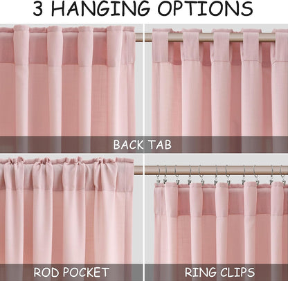 Pink Linen Cafe Kitchen Short Curtains 24 Inch Length 2 Panels Semi Sheer Linen Rustic Curtain Light Filtering Valances with Back Tab Rod Pocket for Boho Small Windows Cafe Girl Bathroom 30Wx24L