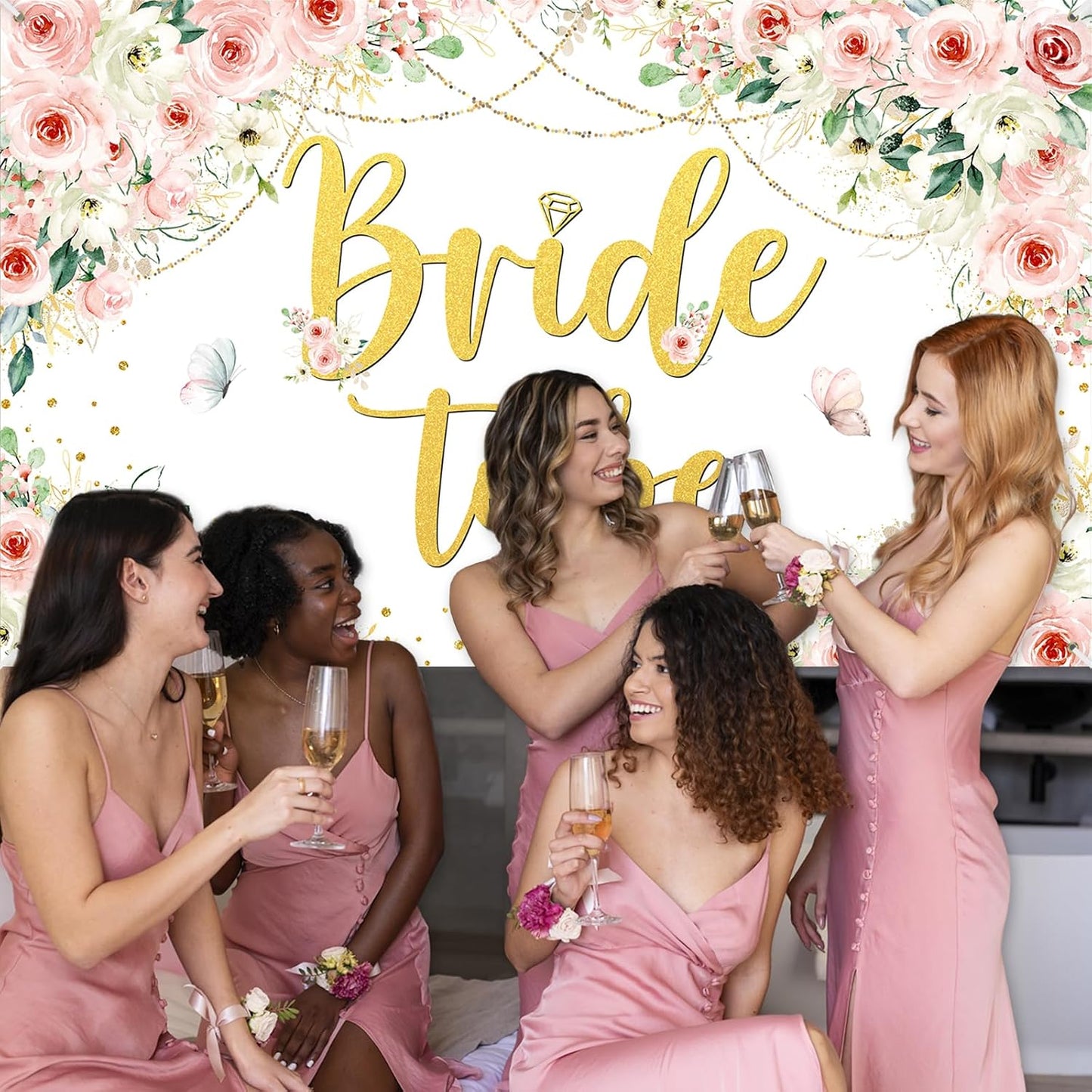 Mocsicka Bridal Shower Backdrop Pink Floral Bride to Be Banner Pink Engagement Bachelorette Party Decorations Photo Booth Props
