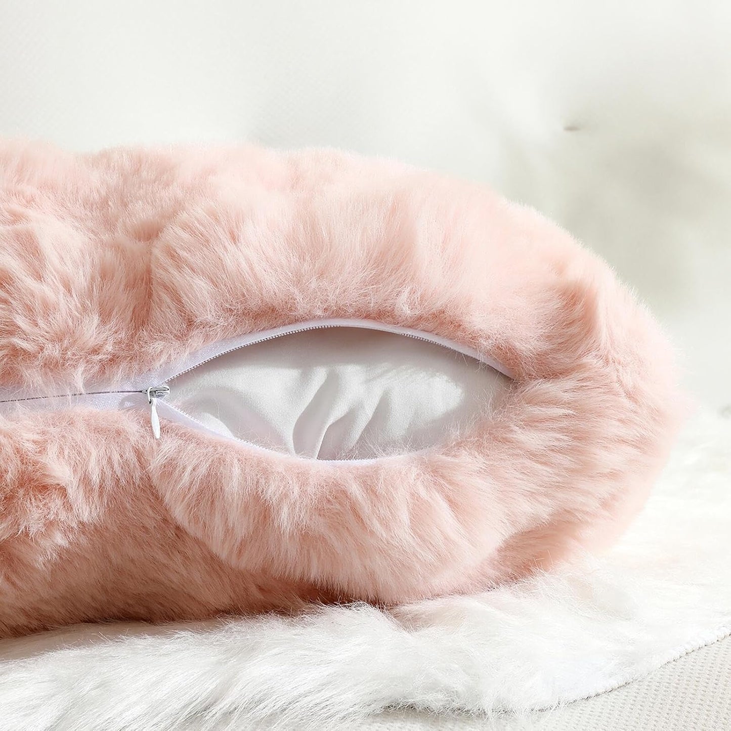 linmopm Excluding Insert Faux Rabbit Fur Bubble Pack of 2 Throw Pillow Cover Double Side 18x18 Inch Pink Thick Plush Dense Fuzzy Decorative Cushion Covers for Couch Bedroom