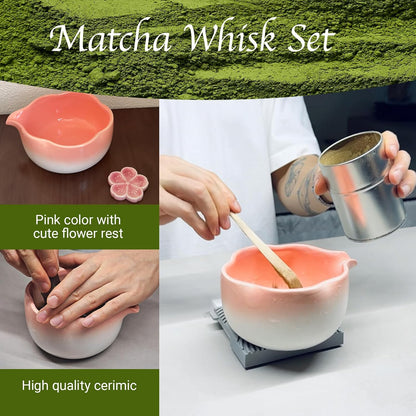 3 Matcha Sets, Bowl with Holder, Whisk Set, Matcha Kit, Sakura Pink, Perfect for Enthusiasts, Gift-giving, Gift