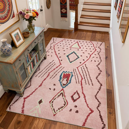 jinchan 5x7 Area Rug Pink Washable Modern Boho Rug Geometric Hot Nerd Floor Rug Soft Low Pile Floor Cover Non Slip Accent Mat Lightweight Cozy Carpet for Living Room Bedroom Dining Room Study Dorm