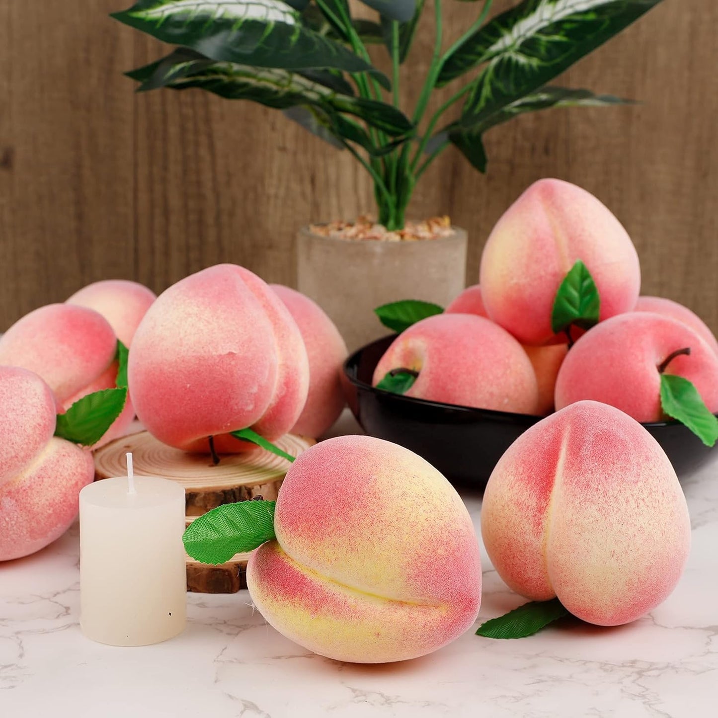 Happy Trees 12pcs Artificial Peach Simulation Fruit for Home Kitchen Table Cabinet Party Décor Photography Props Food