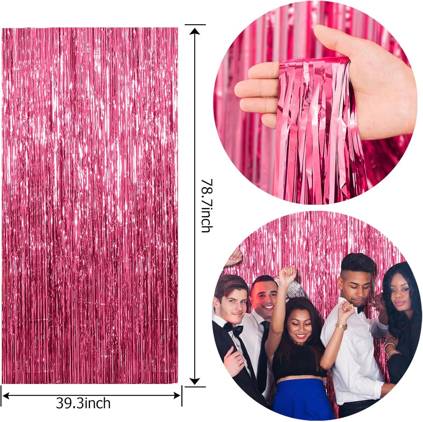 2 Pack Foil Curtain Backdrop Pink Metallic Tinsel Foil Fringe Curtains Photo Booth Props for Birthday Wedding Engagement Baby Shower Bachelorette Christmas Holiday Celebration Party Decorations