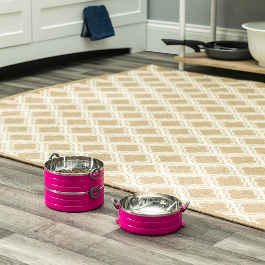 Healthy Human Travel Pet Bento Bowls - Human-Grade Stainless Steel & BPA-Free, Leak-Proof Water & Food Container Set for Dogs & Cats, 4-Pack Interlocking Bowls, Includes Spare Clips & Handle (Pink)