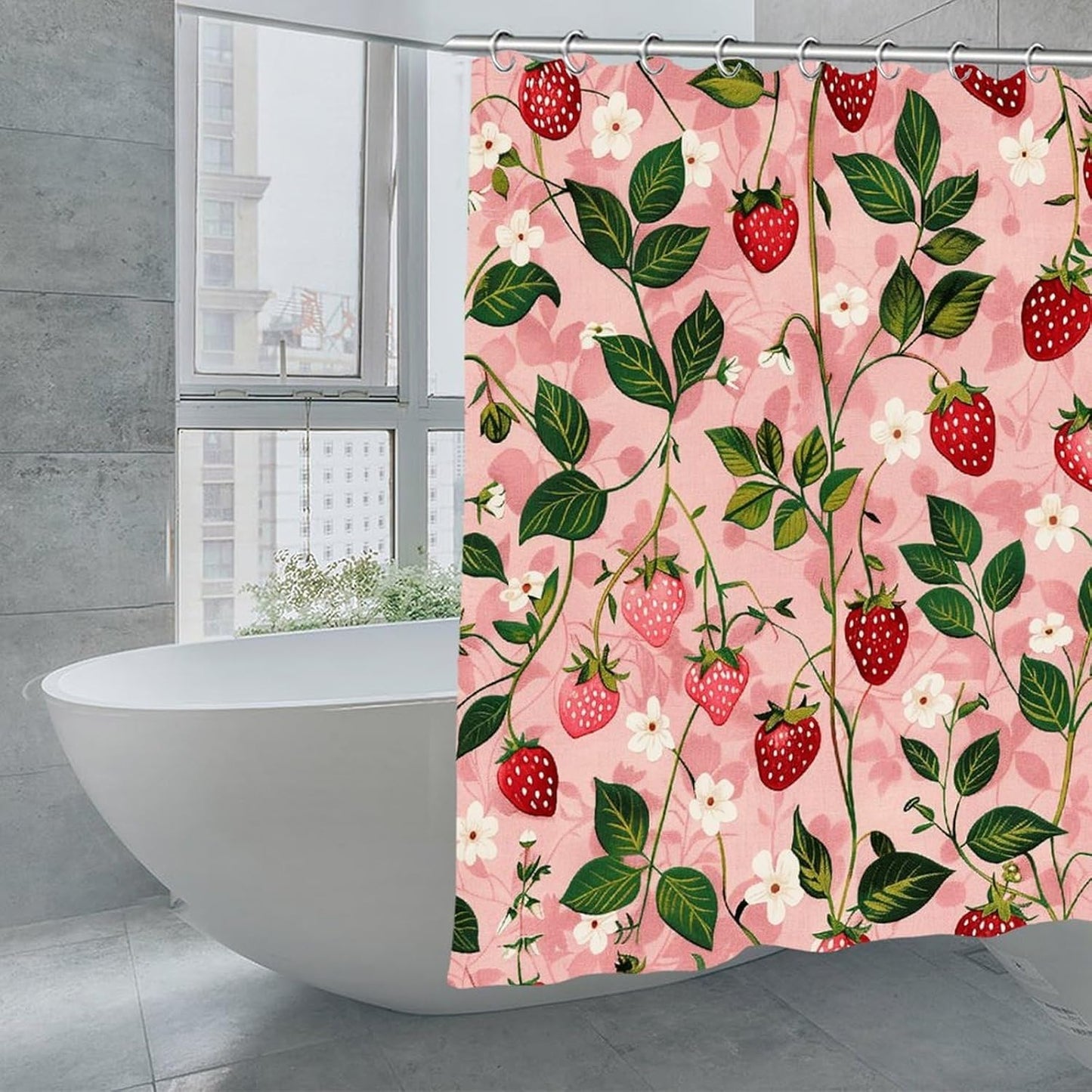 Peach Strawberry Print Shower Curtains with Hooks Luxury Polyester Cloth Shower Curtain Exquisite Bath Curtains Waterproof Bathroom Shower Curtain for Bathtubs Partitions 71"x71"