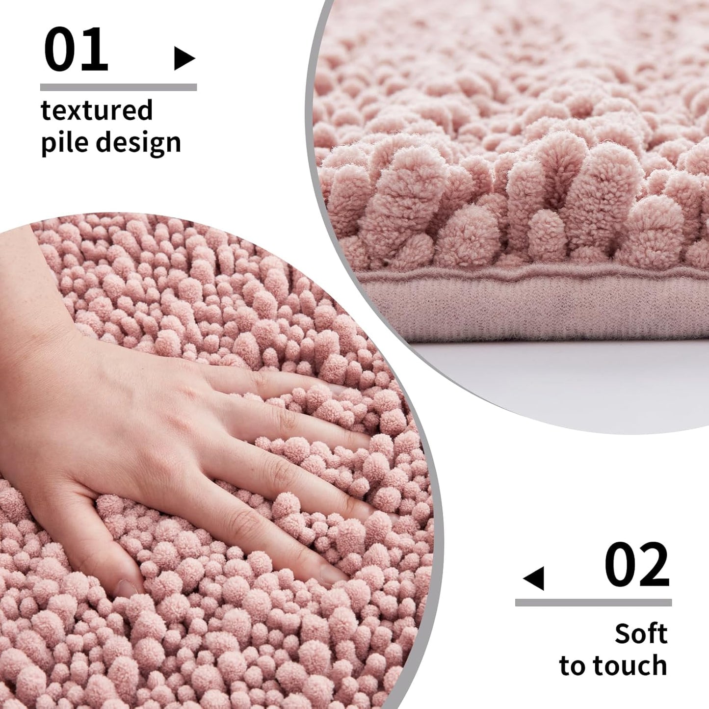 Disolla Small Bath Mat 17x24 Inch - Chenille Pink Bathroom Rug, Extra Soft Absorbent Plush Shaggy Bathmat, Non-Slip Machine Washable Floor Mat for Shower, Tub and Sink