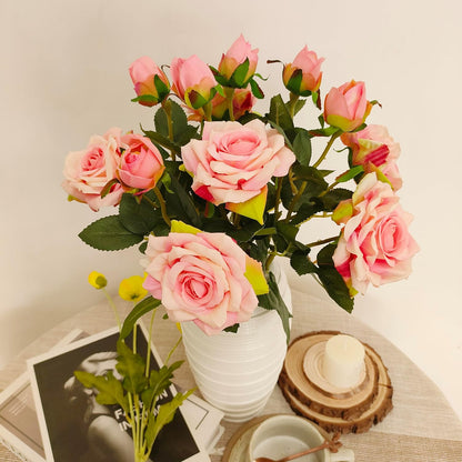 ATFL Fake Pink Roses Flowers, 6 Pcs Faux Silk Real Touch Moisturizing Artificial Pink Rose Flowers for Decoration DIY, Wedding Party, Home Office Decoration and Dining Table Centerpiece (6, Pink)
