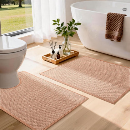 YIHOUSE Pink Bathroom Rugs Sets 2 Piece, Quick Dry Thin Bath Mat with Toilet Rug, Non Slip Absorbent Machine Washable, Bath Rugs for Tub Sink Home Decor (17"x24" + 17.5"x24" U-Shaped)