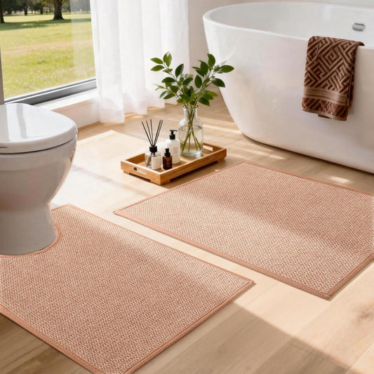 YIHOUSE Pink Bathroom Rugs Sets 2 Piece, Quick Dry Thin Bath Mat with Toilet Rug, Non Slip Absorbent Machine Washable, Bath Rugs for Tub Sink Home Decor (17"x24" + 17.5"x24" U-Shaped)
