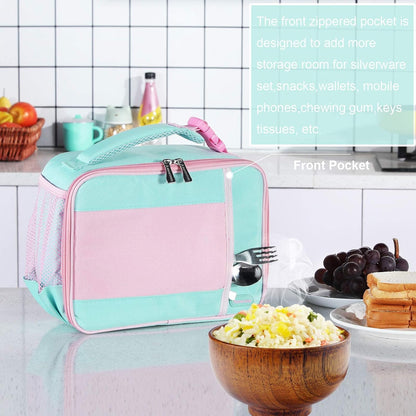 Kids Insulated Lunch Box, Lunch cooler with Water Bottle Holder, Keep Food Warm Cold School Lunch Bag for Kids Teen Girls Boys, Lunch Tote Bag for Children, Light Pink New