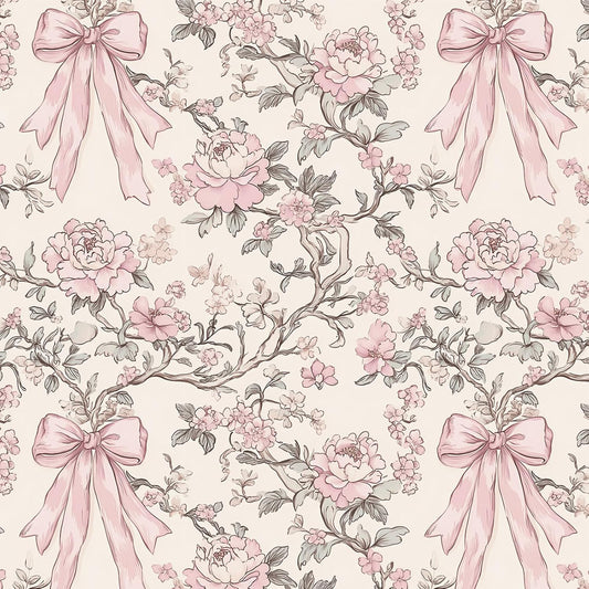 FYSUIMU Spring Peel and Stick Wallpaper Roll Contact Paper Vintage Pink Bow Flower Self-Adhesive Wall Decoration for Home Bedroom Bathroom, 17 in x 10 Ft