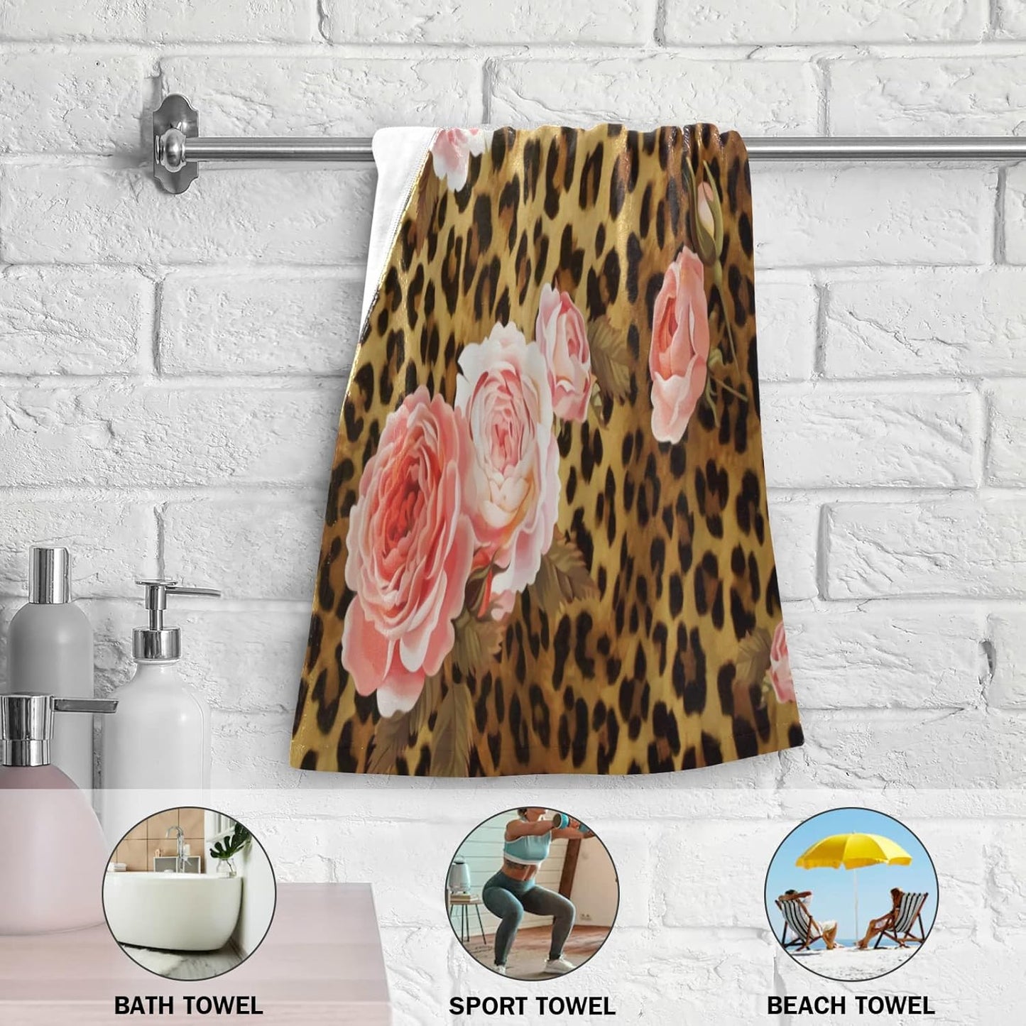 Pink Rose Hand Towels for Bathroom Set of 2 Leopard Flower Cute Mix Wild Animal Creative Modern Art Soft Absorbent Small Bath Towels Decorative Towel Multipurpose for Hotel,Gym,Spa 28x14in