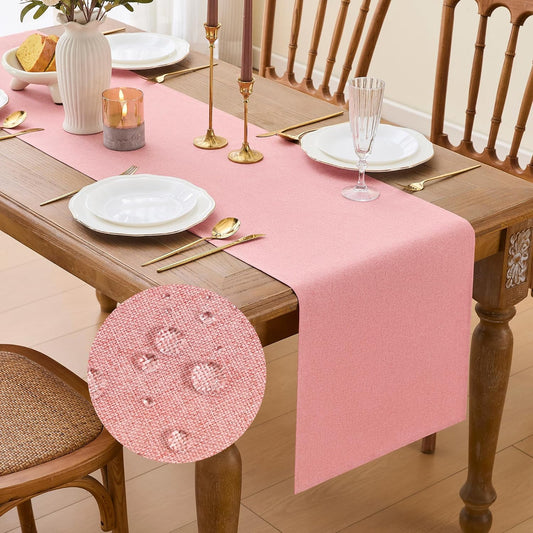 YATOJUZI Pink Table Runner Valentines Day Seasonal Summer Kitchen Dining Coffee Table Decoration 72 Inches Long Waterproof Farmhouse Rustic Table Runner Pink Home Wedding Party Decor 16x72Inch