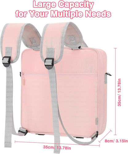 MoKo Zipper Binder Bag, 2 Inch 3 Ring Zipper Binder with Detachable Backpack Strap + Shoulder Strap, 500 Sheets Capacity, Multi-Pocket School Bag Fits 13'' Tablets, 14'' Laptops, Books, Pink