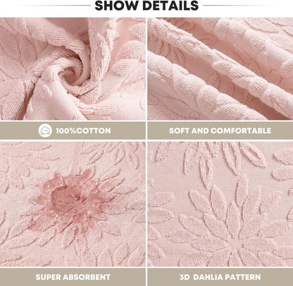 Artoid Mode 2 Pcs Pink 3D Dahlia Floral Jacquard Hand Towels for Bathroom, 100% Cotton Soft Absorbent Bathroom Decor Towels, 13.7 x 29.5 Inch