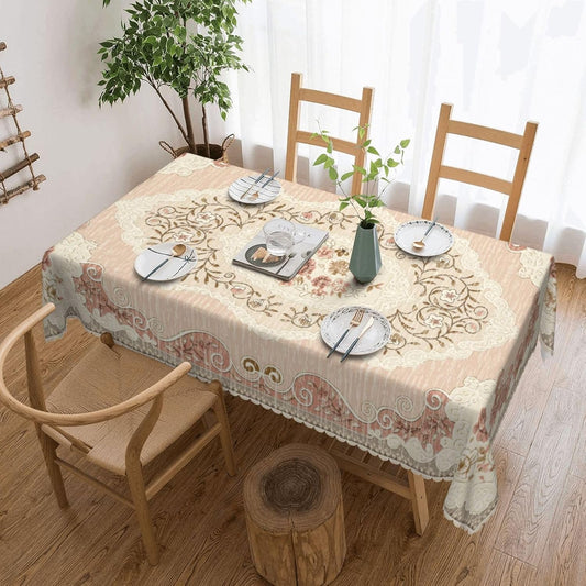 Boho Floral Pink Tablecloth for Dining Tables, Reusable Vintage Country Flowers Leaves Table Cloth Decor Retro Floral Rectangle Table Cover for Home,Kitchen,Holiday,Party, 54x72 Inch