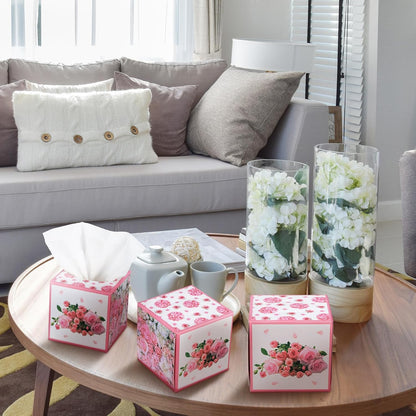 Fourluoo 12 Pack Summer Rose Floral Facial Tissues Cube Boxes 600 Sheets 3 Ply Pink Small Square Flower Face Tissues Bulk for Summer Car Bedroom Supplies