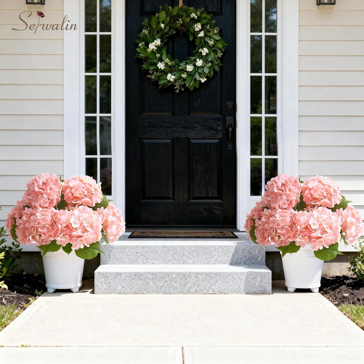 Serwalin 𝟱𝙋𝘾𝙎 3D Real Touch Hydrangea Artificial Flowers, 20in Lifelike Pink Latex Fake Hydrangea Flowers for Wedding Office Family Party Living Room Table Decoration (Pink)