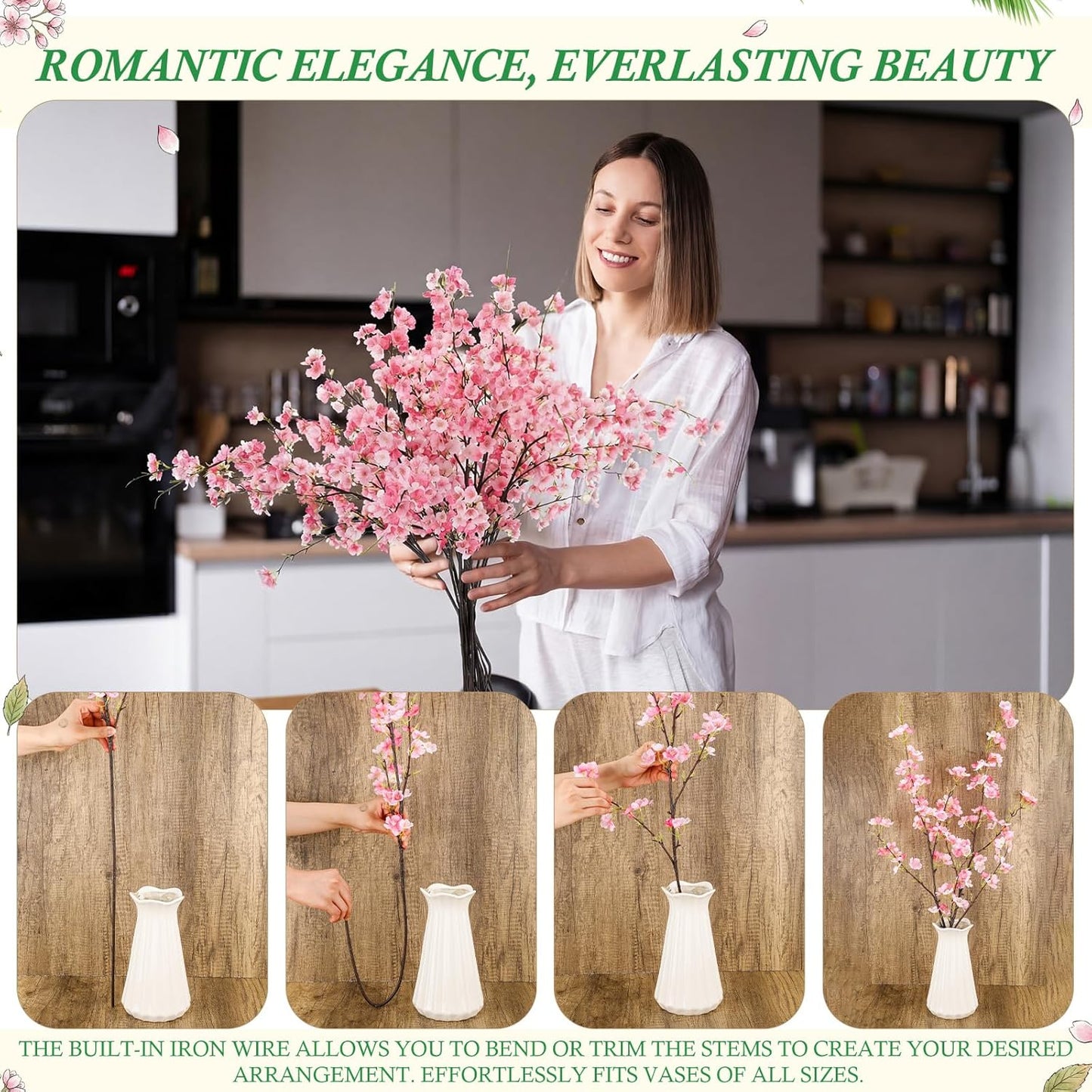 Giegxin 18 Pcs Artificial Cherry Blossom, 41" Faux Cherry Branches Spring Decor Indoor Silk Fake Flowers Long Stems for Tall Vase Table Home Wedding Business Spaces Decor (Pink)