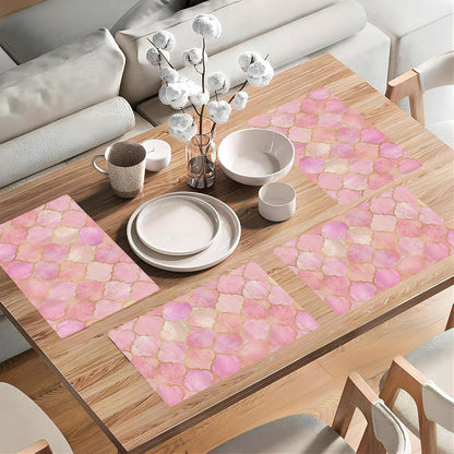 Vintage Pink Geometric Placemats Set of 4, 12x18 Inch Non-Slip Washable Heat Resistant Linen Fabric Table Mats,Place Mats for Holiday Party