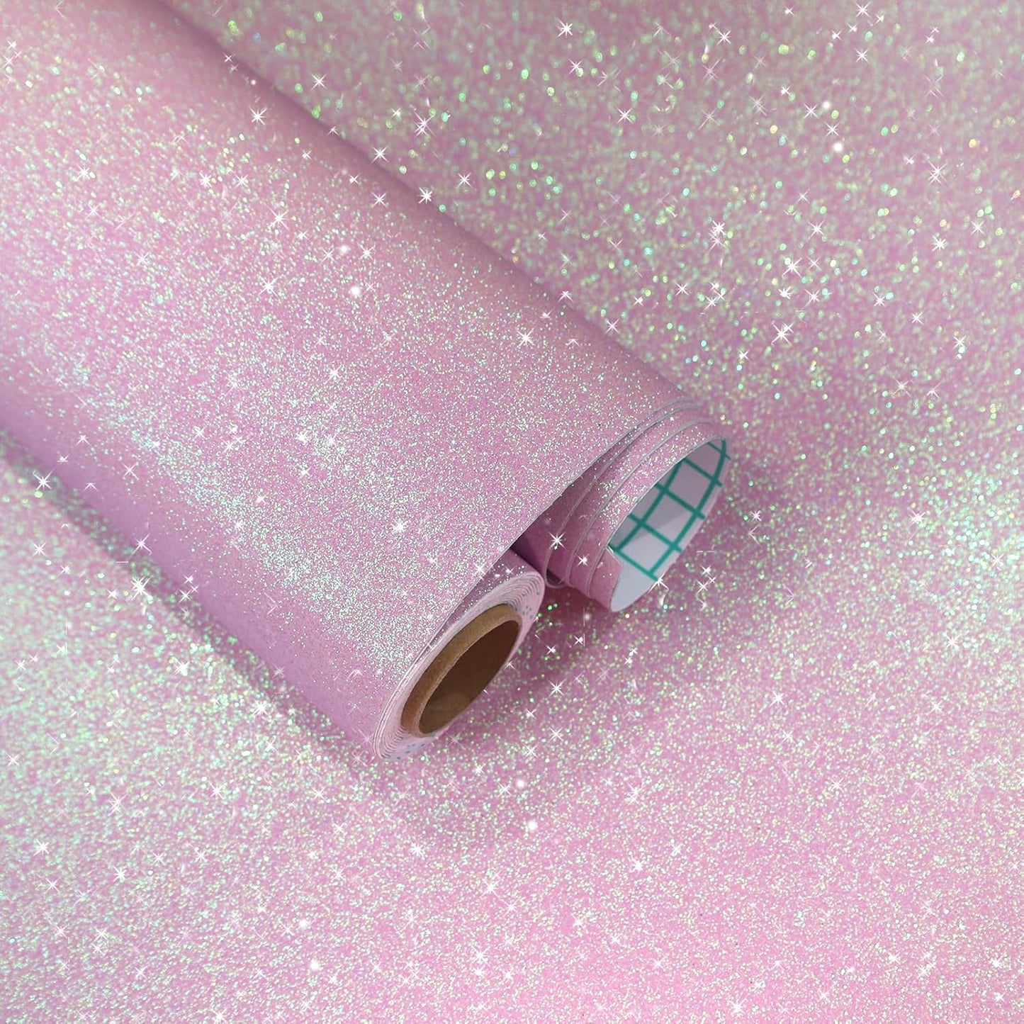 Holographic Pink Glitter Wallpaper Stick and Peel Sparkle Glitter Contact Paper for Girls Drawer Desk Shelves Fridge Thick Fabric Wrap Self Adhesive Removable Pink Wall Paper 15.7"x118"