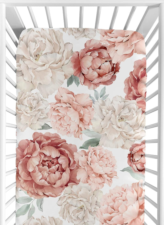 Sweet Jojo Designs Fitted Baby Crib Sheets (Boho Pink Floral) for Girls, Infant Nursery, Toddler Room - Standard Size (Blush Rose, Bohemian, Vintage, Flower Garden, Watercolor, Shabby Chic, Farmhouse)