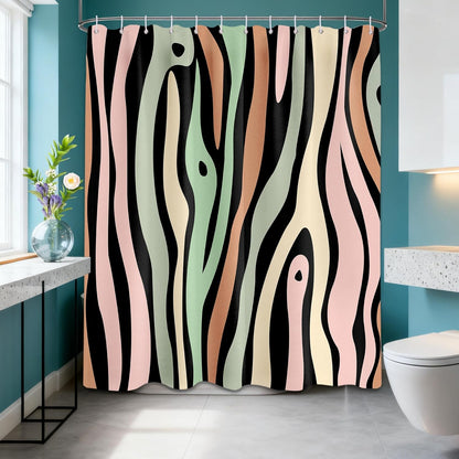 Abstract Stripe Shower Curtain Blush Pink Sage Green Wood Grain Pattern Shower Curtains for Bathroom Decor, Waterproof Cloth Fabric with Hooks 70 x 72 Inches