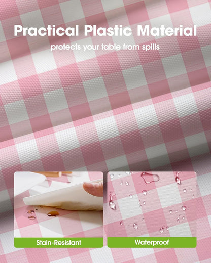 Pureegg Plastic Table Cloth Disposable 10 Pack, 54 x 108 Inch Table Cloths, Party, Picnic, Decorative Gingham Tablecloths, Rectangle, Pink and White Checkered Cover, Leakproof & Sturdy, Pink Plaid