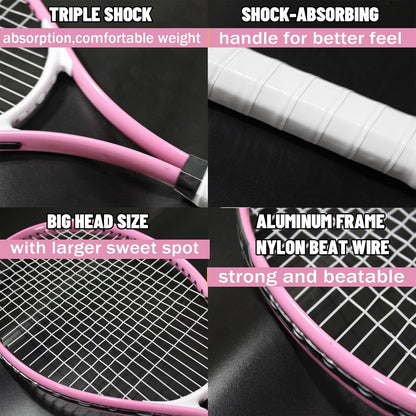 Tennis Rackets for Adult, 2 Players Adult Recreational Tennis Rackets Set for Beginners and Professional with 4 Tennis Balls, 3 Overgrips, 1 Tennis Bag