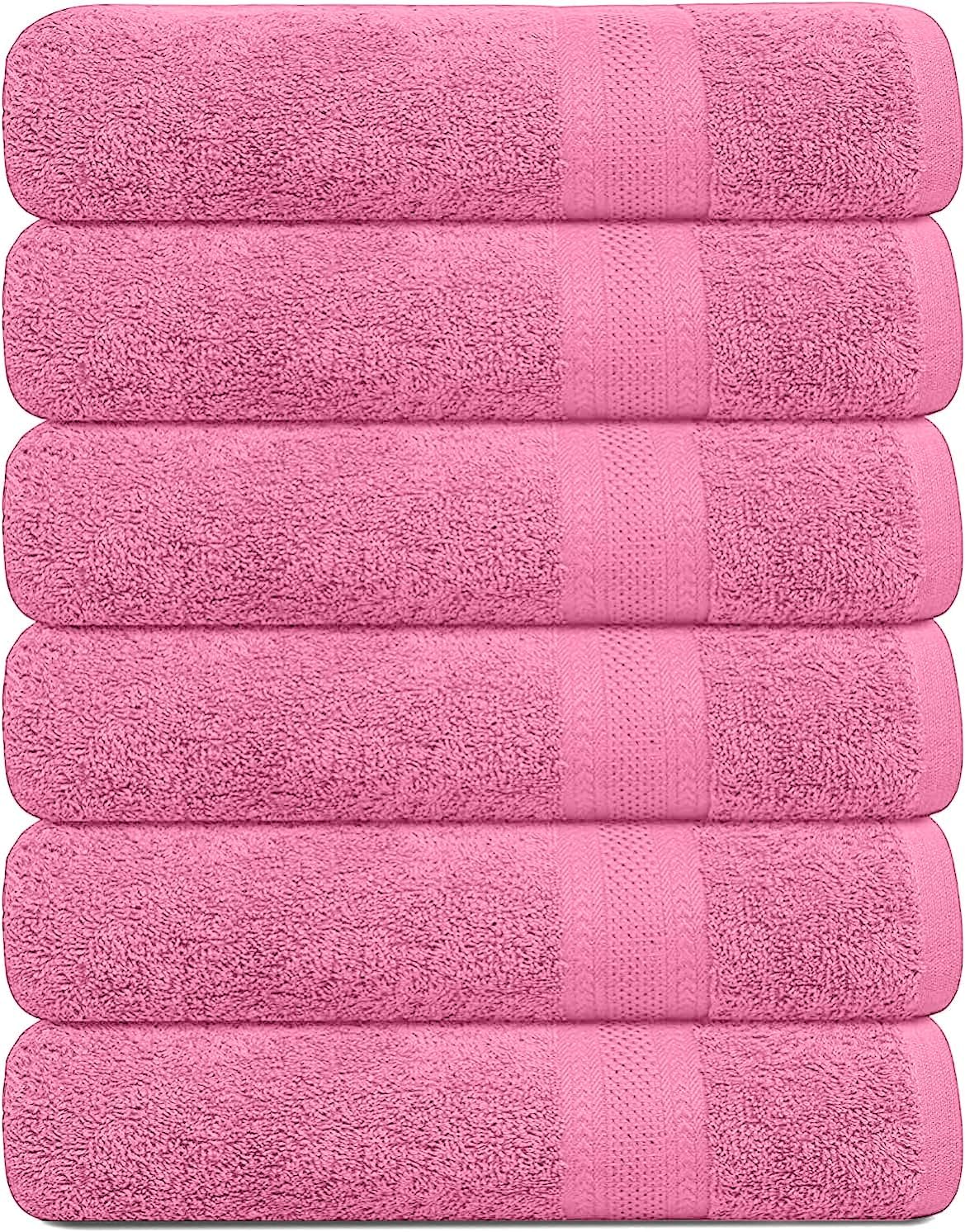 KAHAF COLLECTION 100% Cotton Bath Towels, 24x48 Pack of 6 Towels, Quick Dry, Highly Absorbent, Soft Feel Towel, Gym, Spa, Bathroom, Shower, Pool, Luxury Soft Towels (Pink, 24x48-6 Pack)