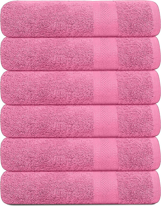 KAHAF COLLECTION 100% Cotton Bath Towels, 24x48 Pack of 6 Towels, Quick Dry, Highly Absorbent, Soft Feel Towel, Gym, Spa, Bathroom, Shower, Pool, Luxury Soft Towels (Pink, 24x48-6 Pack)